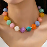 Multicolor Oversized Faceted Pastel Bead Necklace - Infinity Raine