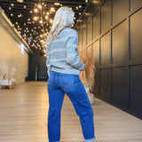 High Rise Crop Mild Barrel Cuffed Jeans Stretchy In Dark