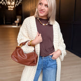 Iggy Hand Knit Chunky Long Open Cardigan In Ivory