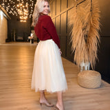 Invitation Tulle Midi Skirt In Cream