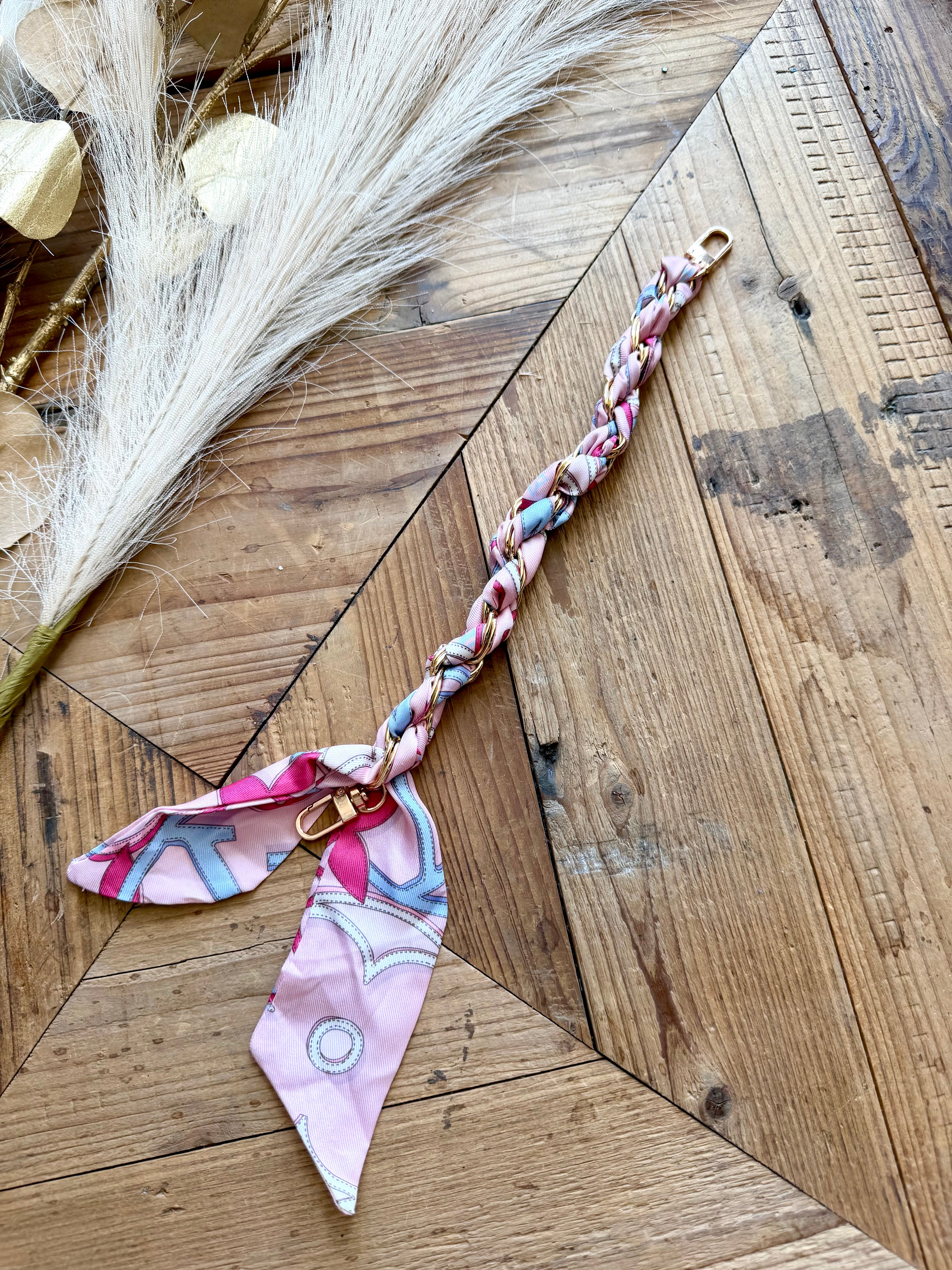 Braided Scarf Chain Bag Accessory In Pink - Infinity Raine
