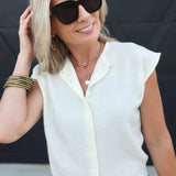 Round Neck Sleeveless Button Down Knit Cardigan in Ivory