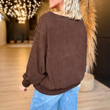 Tiered Sleeve Boat Neck Exposed Seam Knit Top  In Dark Brown