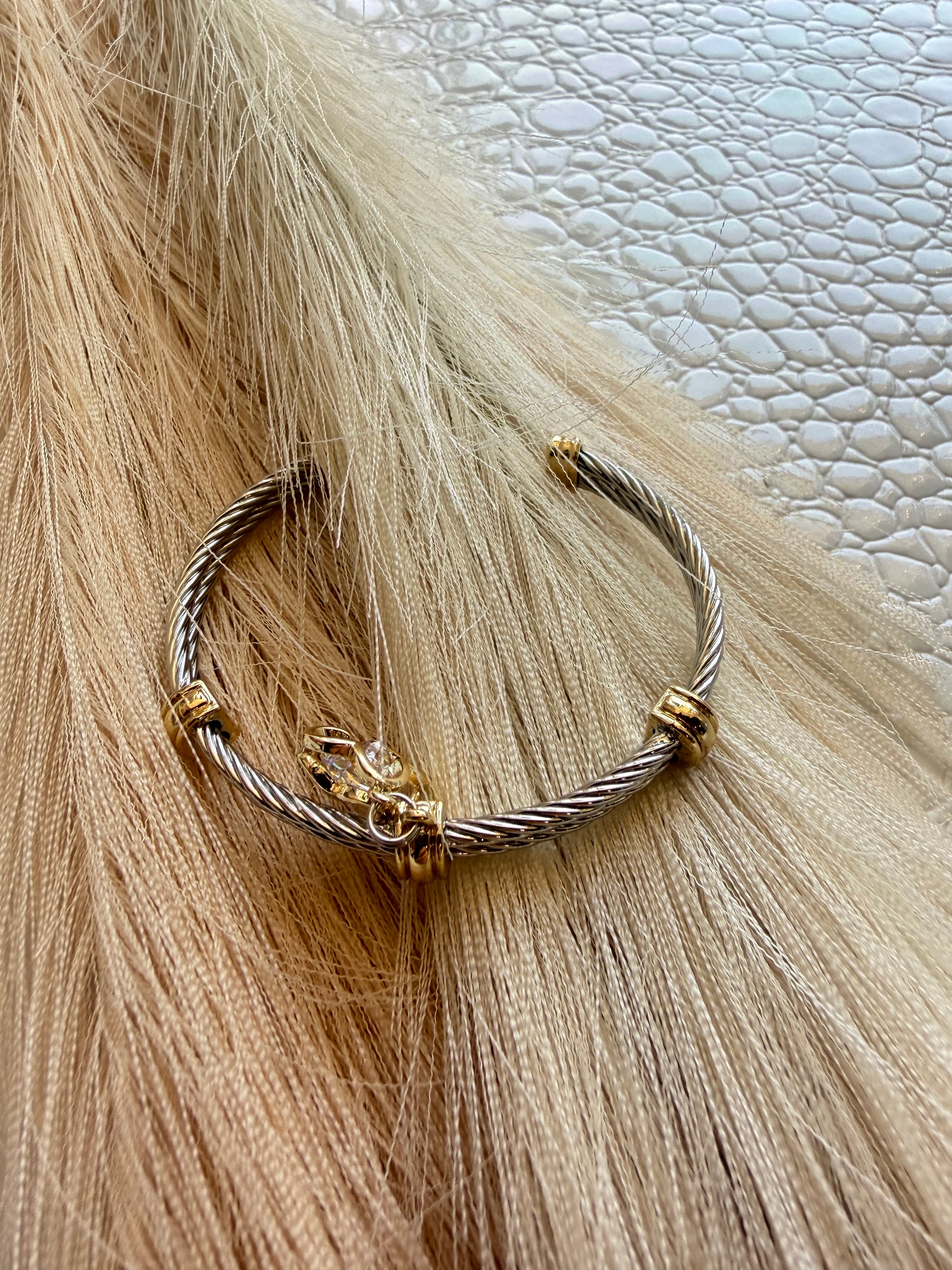 Two Tone Double Cable Clover Bracelet - Infinity Raine