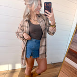 Soft Fabric Plaid Loose Fit Button Down Shirt In Tan
