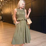 Central Park Midi Skirt W Belt in Olive