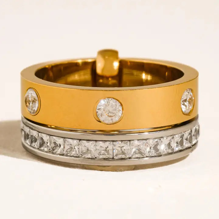 Greyson 18K Gold Non-Tarnish Two-Tone Crystal Band Ring In Gold and Silver - Infinity Raine