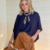 Pearl Accent Scarf Bow Necklace In Multi Navy