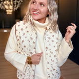 Floral Quilted Zip-Front Mock Neck Vest In Cream Multi