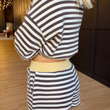 Striped Contrast Ribbed Waist Knit Shorts In Charcoal Multi