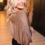 Shirred Bat Sleeve Blouse With Elastic Waist In Cocoa Dust