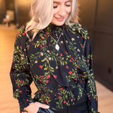 Girls Gathering Poet Blouse In Black Multi