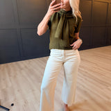 Remi Short-Sleeve Faux-Layered Knit Sweater In Olive