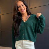 Collared Button Down Cardigan Sweater in Hunter Green