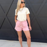 Cotton Shorts with Rope Belts in Pink