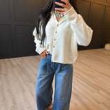 Collared Button Down Cardigan Sweater In Cream