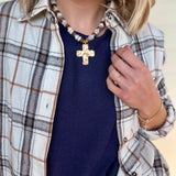 Hammered Cross Beaded Necklace