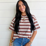 Striped Half Sleeve Casual Oversized Tee In Brown Stripe