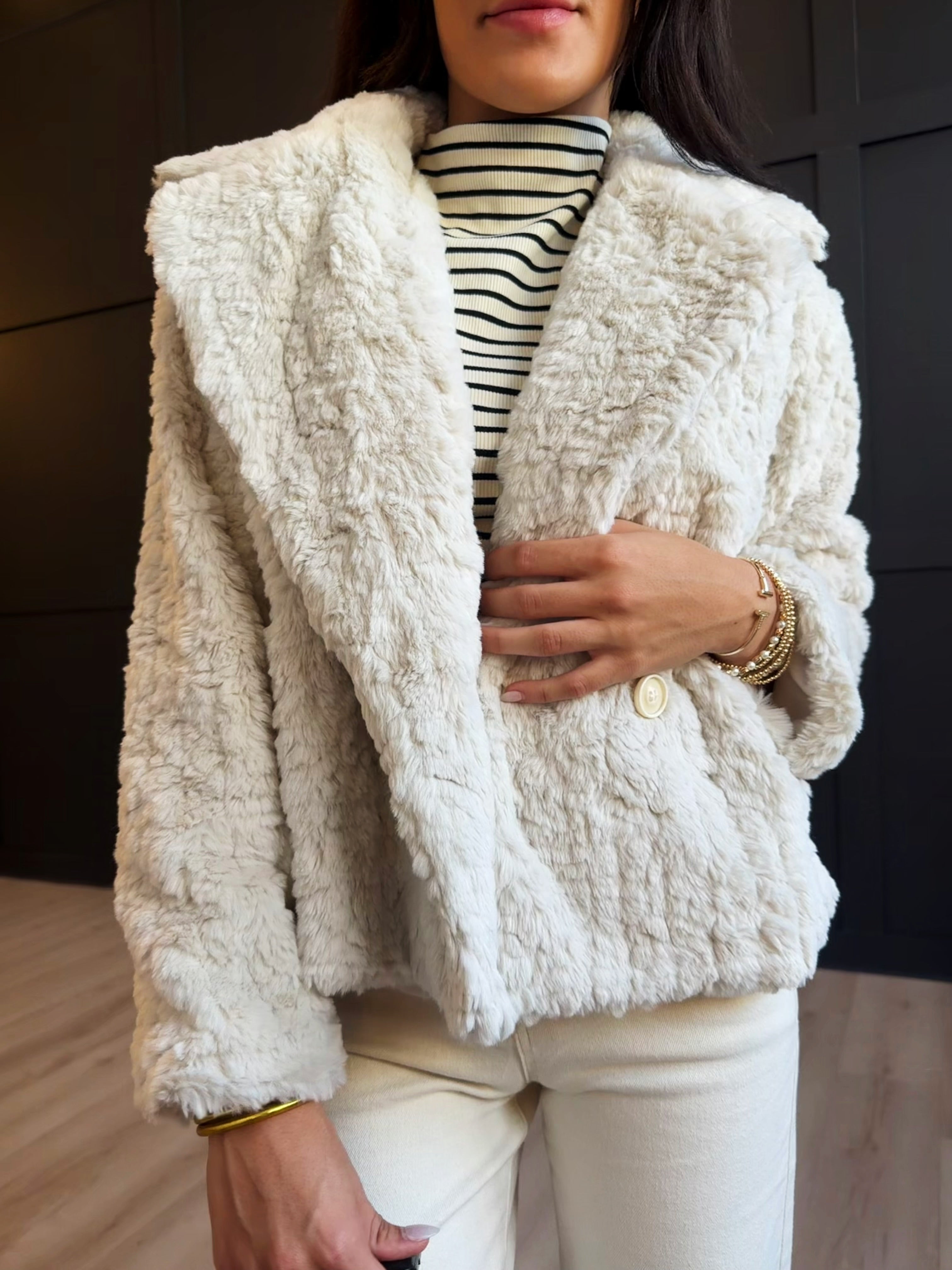 Generations Fur Jacket In Ivory - Infinity Raine