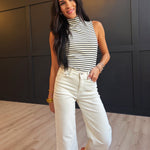 Brioche Mock Neck Knit Tank In Cream Black - Infinity Raine
