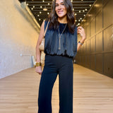 Amour Pleated Bubble Hem Top In Black