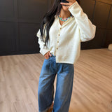 Collared Button Down Cardigan Sweater In Cream