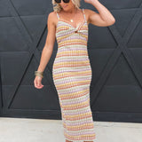 Front Twist Multi Color Crochet Midi Dress