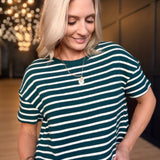 Hall Pass Stripe Tee In Hunter Green White