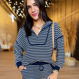 Striped Contrast Waist Knit Lounge Shorts In Navy