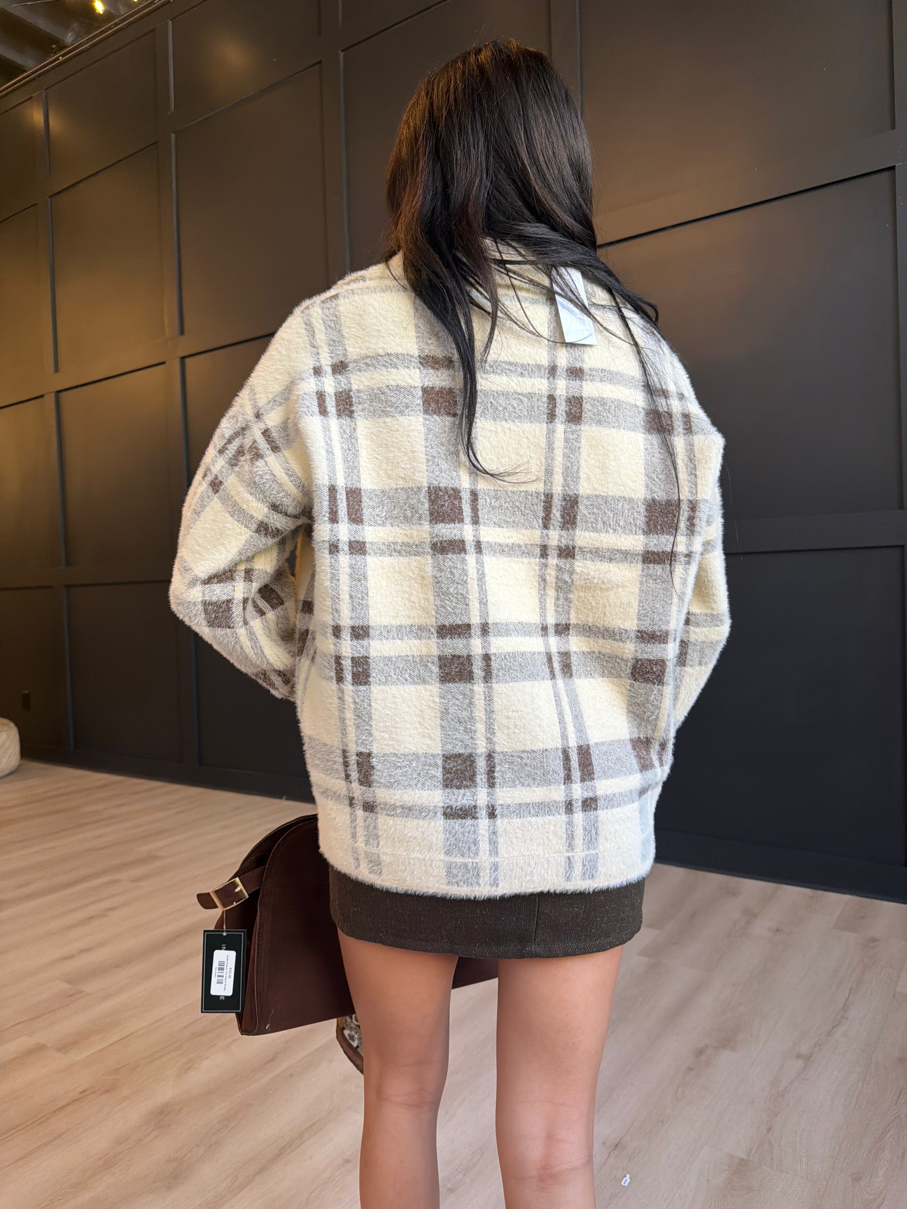 Lola Plaid Coat in Cream Brown - Infinity Raine