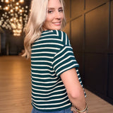 Hall Pass Stripe Tee In Hunter Green White