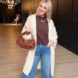 Iggy Hand Knit Chunky Long Open Cardigan In Ivory