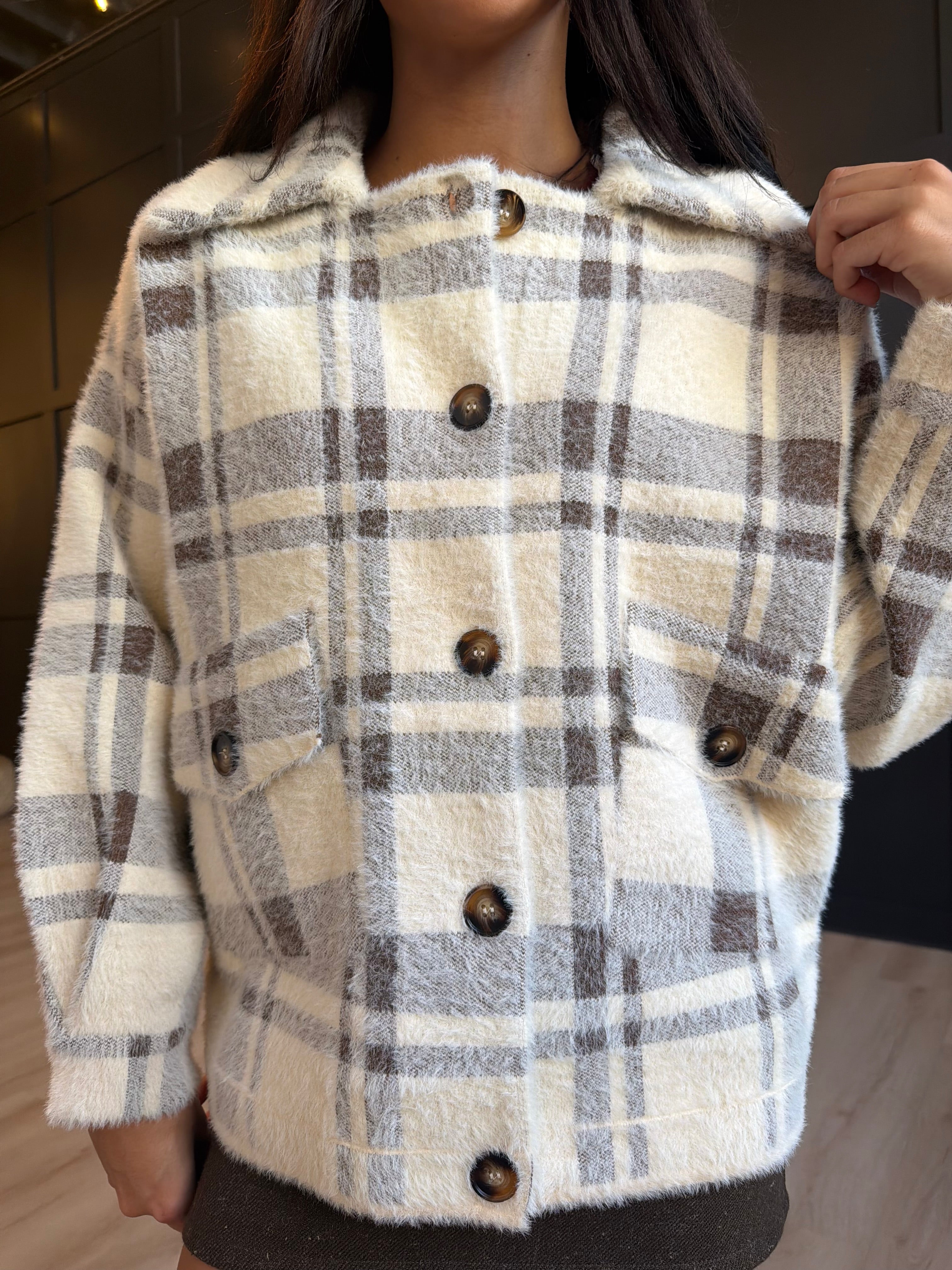 Lola Plaid Coat in Cream Brown - Infinity Raine
