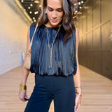 Amour Pleated Bubble Hem Top In Black