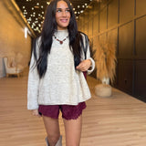 Heathered Checkered Texture Long Sleeve Sweater In Oatmeal