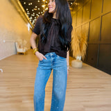 Slouchy Crop Barrel Embroidered Hearts Stretchy Jeans