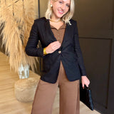 Linen Blazer With Gold Button In Black