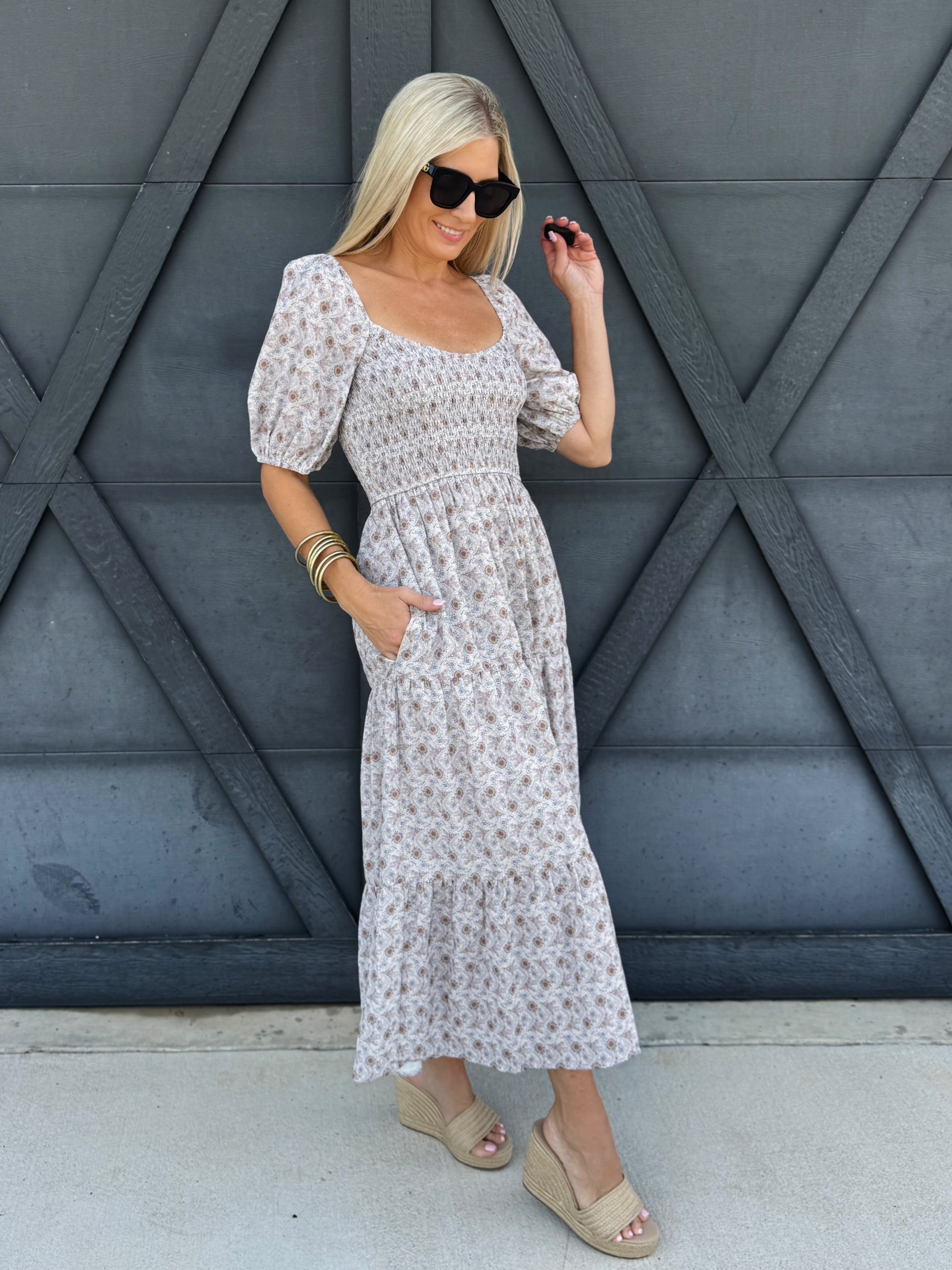 Abstract Print Maxi Dress In Cream - Infinity Raine