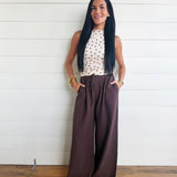 Gathered Drawstring Wide Leg Trouser In Dark Espresso