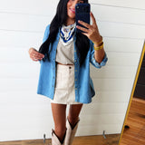 Collared Pearl Snap Western Denim Shacket