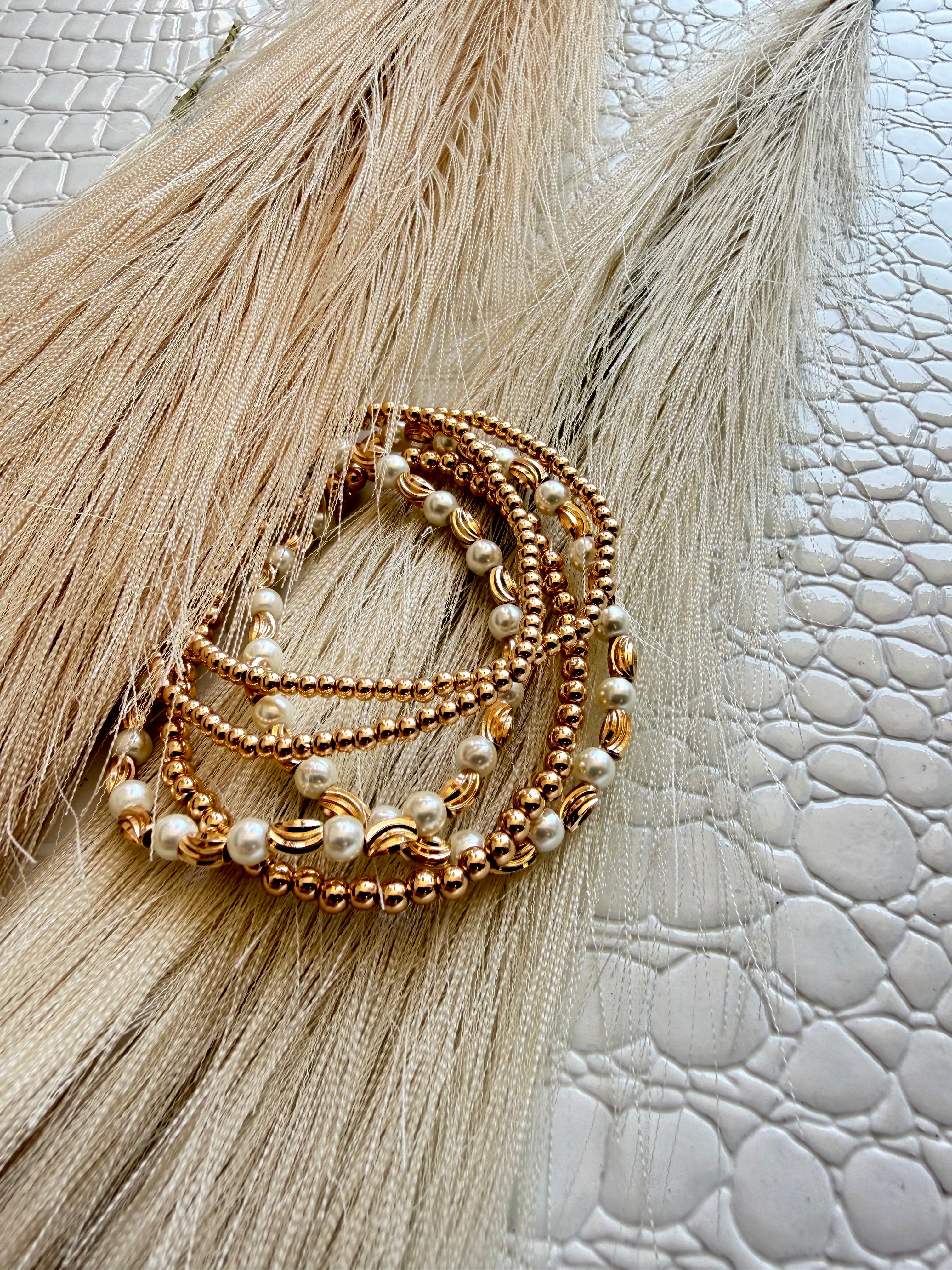 Gold & Pearl Bracelet Stack - Infinity Raine