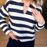Manuscript Stripe Sweater In Ivory Navy