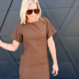 Katia Textured Shift Mini Dress In Espresso
