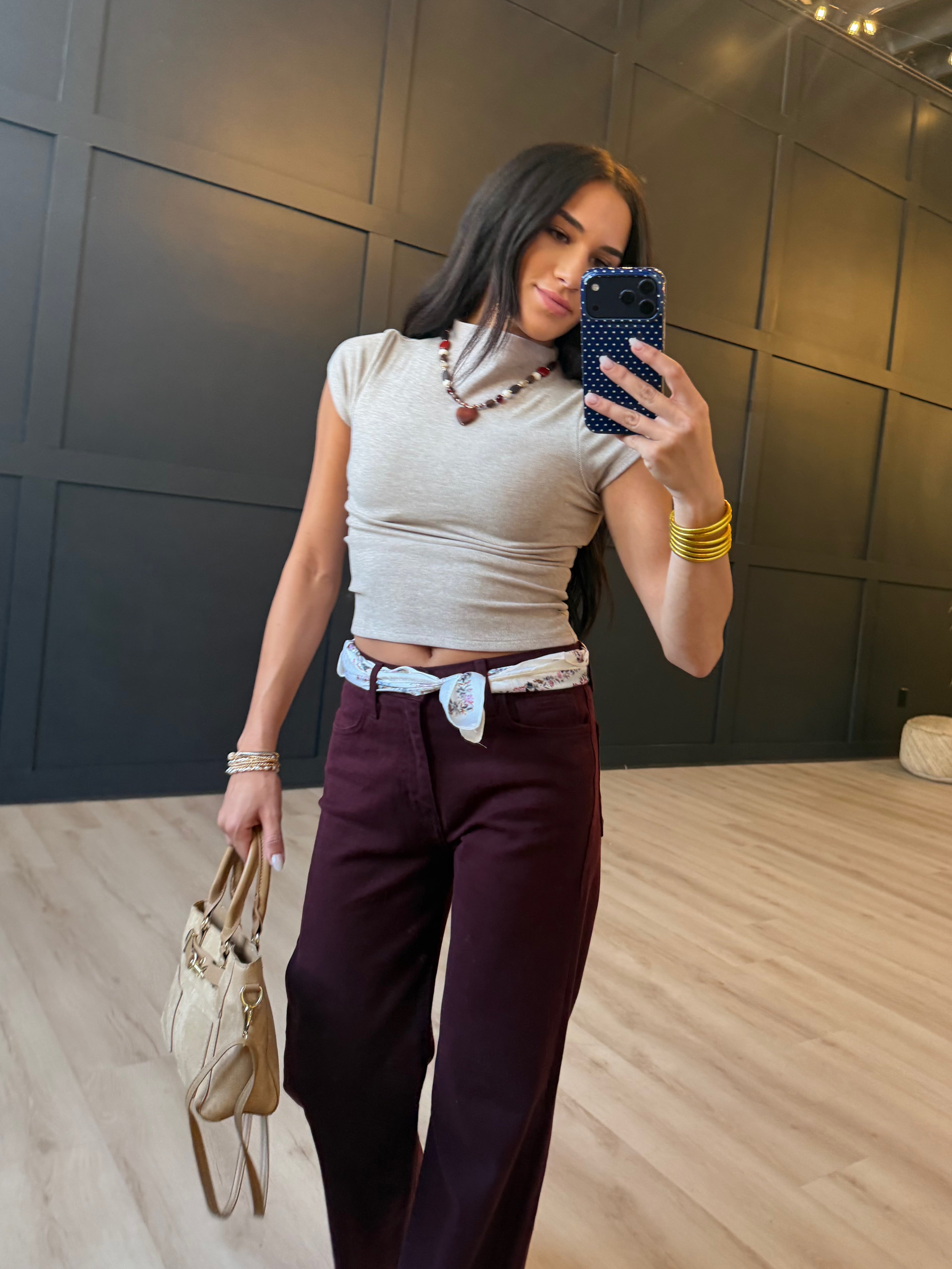 Mock Neck Cap Sleeve Heathered Knit Top- Taupe - Infinity Raine