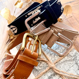 Embroidered Floral Print Vegan Leather Belt In Light Brown - Infinity Raine
