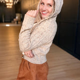 Effortless Cable Knit Cardigan In Taupe Multi