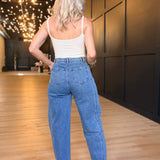 Plot Twist Barrel Jeans In Mid Wash