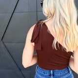 Eve Tie Neck Sleeveless Knit Top In Espresso