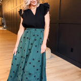 Centerpiece Polka Dot Midi Skirt In Teal Green
