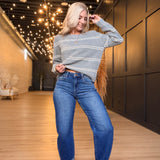 High Rise Crop Mild Barrel Cuffed Jeans Stretchy In Dark